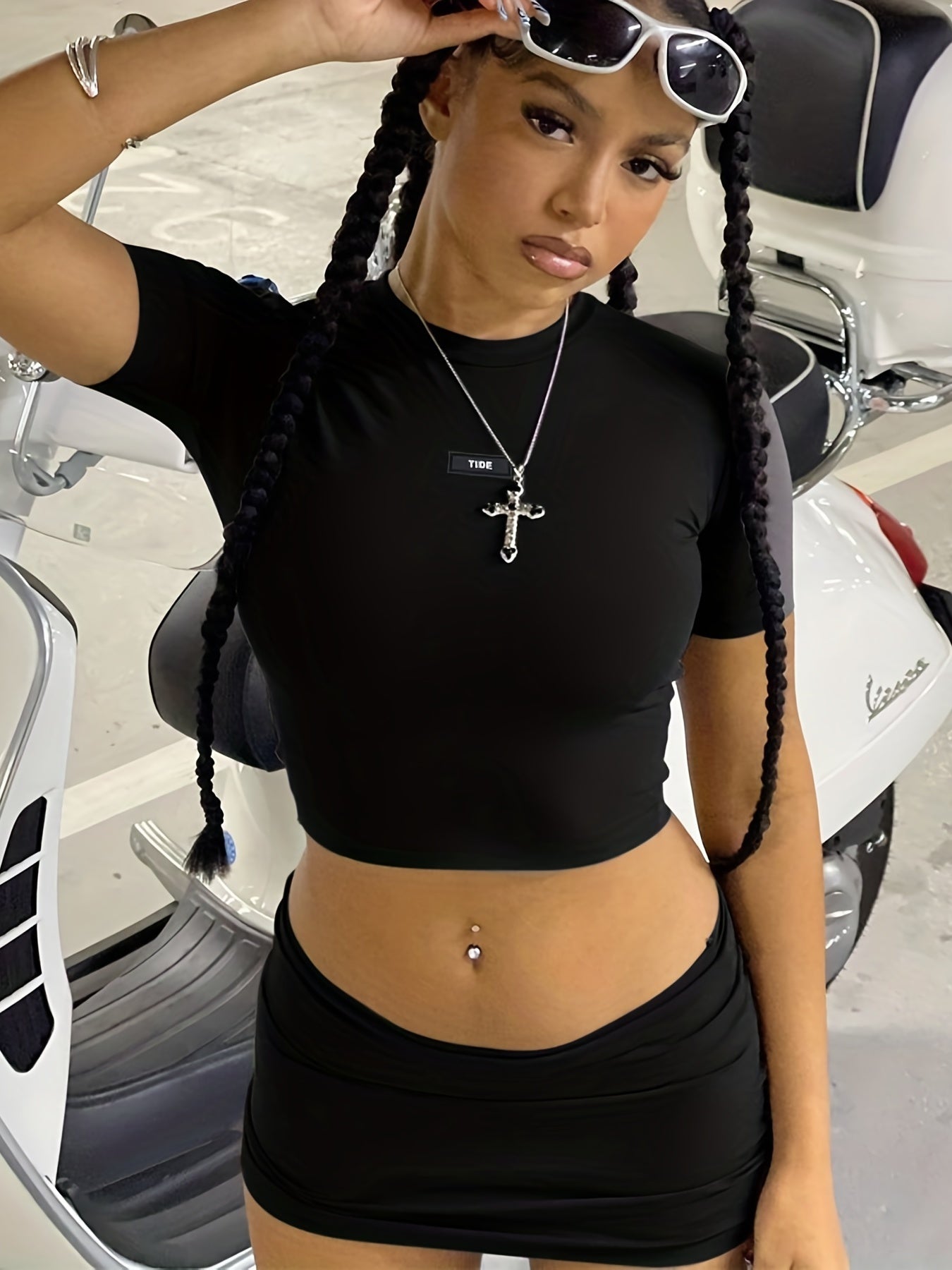 Y2K Sexy Two Piece Skirt Set Crop T-shirt & Bodycon Skirt Outfit