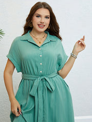 Ribbed Button Up Bat Sleeve Shirt Dress