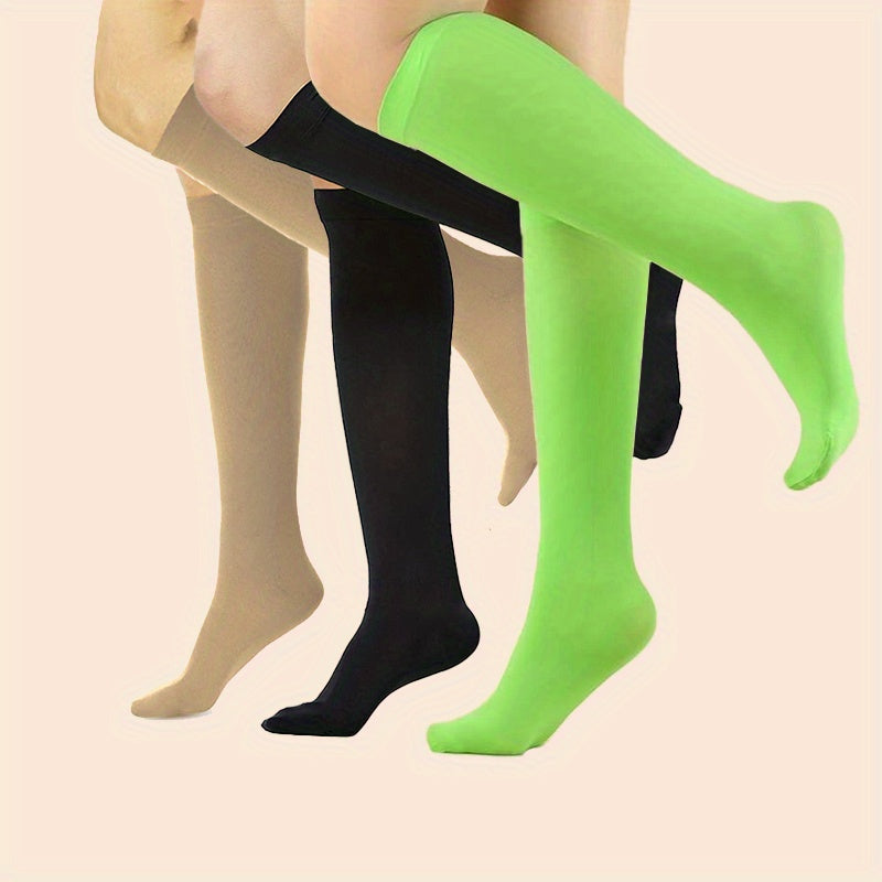 3 Pairs Solid Calf Socks Comfy Knee High Socks Women's Stockings