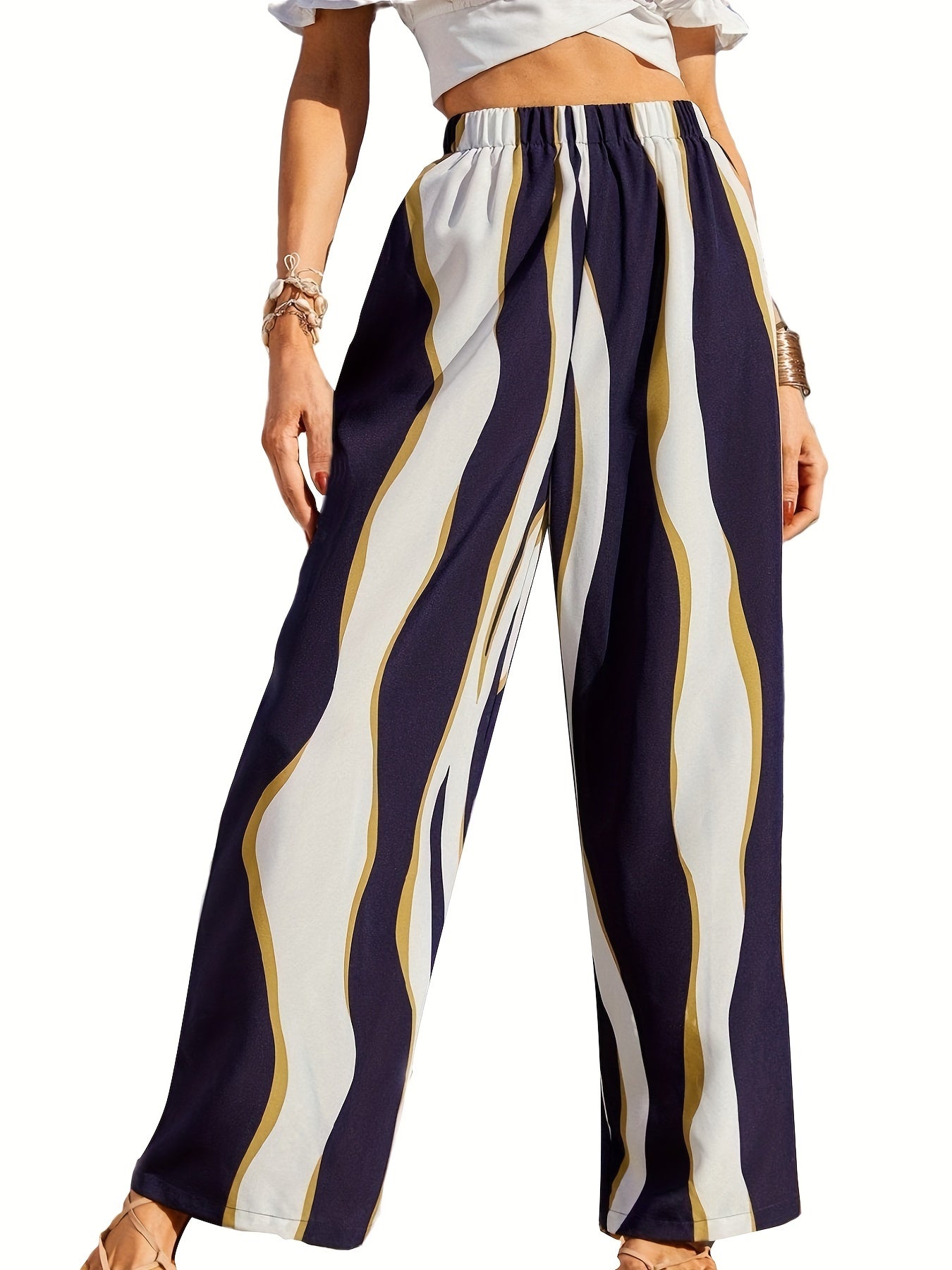 Abstract Ripple Print Wide Leg Pants