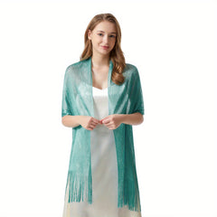 Metallic Tassel Shawls Solid Wraps Classic Scarf For Evening Dress