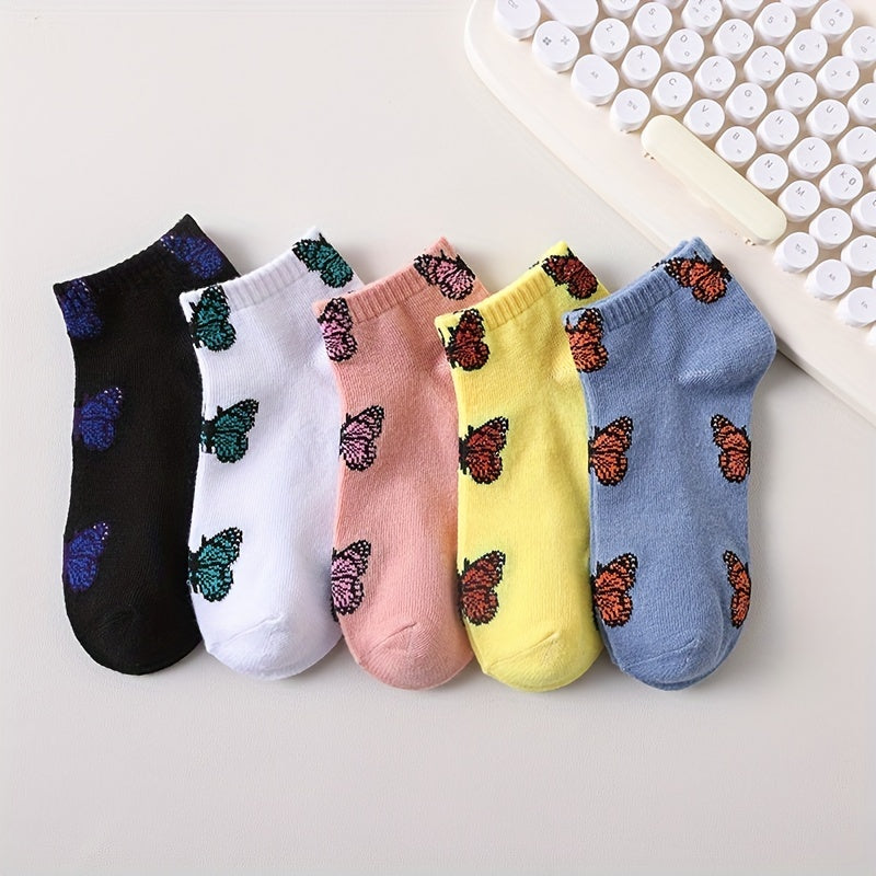 5 Pairs Butterfly Print Low Cut Ankle Socks Women's Stockings