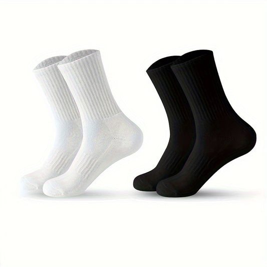 5 Pairs Men's Solid Crew Socks Breathable Casual Unisex Socks Outdoor