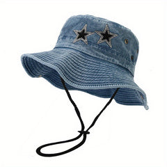 Cotton Washed Boonie Hat With Rhinestones Star Cowboy Cap