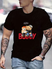 BUDDY Teddy Bear Print Men's Graphic Crew Neck Active T shirt