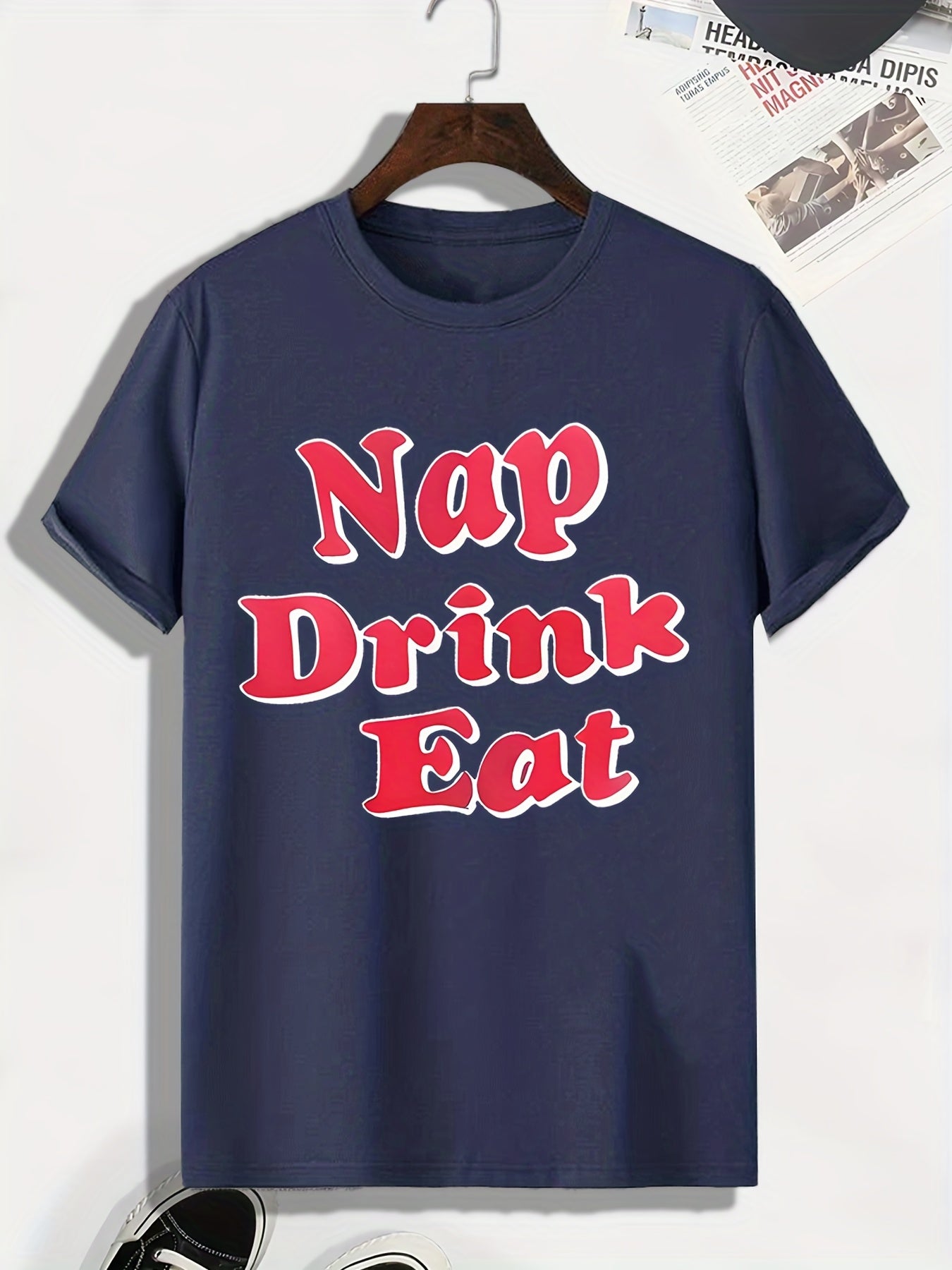 Men's Nap Drink Eat Print T-shirt Active Stretch Breathable Tee