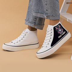 Women's Rabbit & Letter High Top Canvas Shoes Lace Up