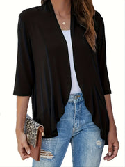Women's Solid Three Quarter Sleeve Open Front Cardigan