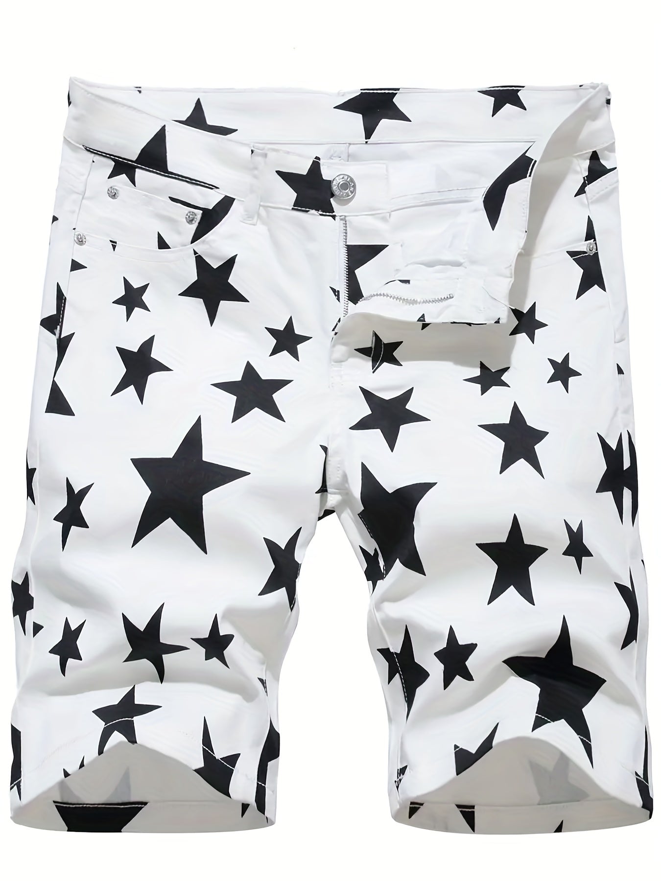 Men's Casual Stars Print Cotton Jean Shorts