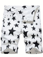 Men's Casual Stars Print Cotton Jean Shorts