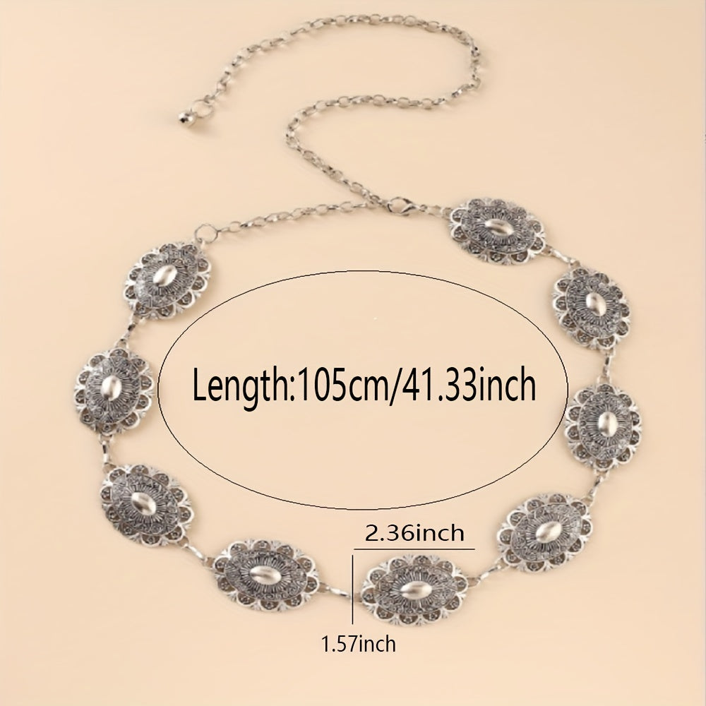 Boho Carved Metal Chain Belt for Women