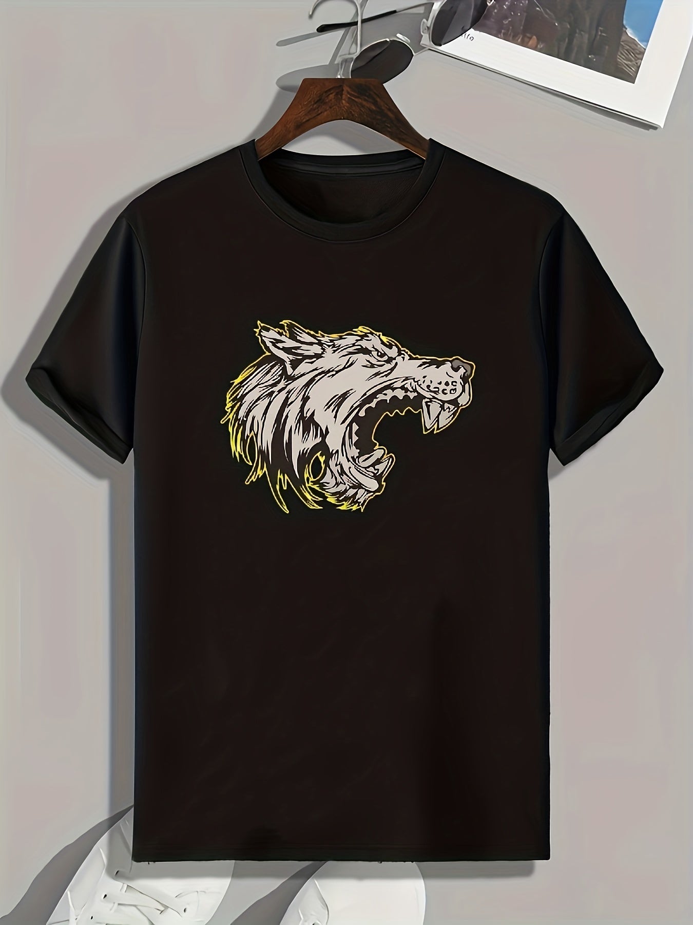 Wolf Pattern Print Men's Sports T-shirt | Outdoor Fitness Wear
