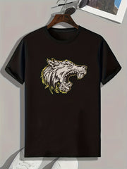 Wolf Pattern Print Men's Sports T-shirt | Outdoor Fitness Wear