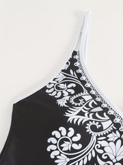 Plus Floral Print Boho Tankini Set Women's Plus Size Cami Top & Shorts 2 Piece