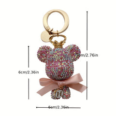 Rhinestone Big Bear Keychain with Bow Cartoon Keychain for Women