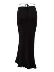 Ruffle Trim Ruched Skirt Asymmetrical Skirt For Spring & Summer Women