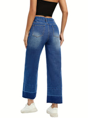 Whiskered Wide Leg Cropped Jeans Women's Denim