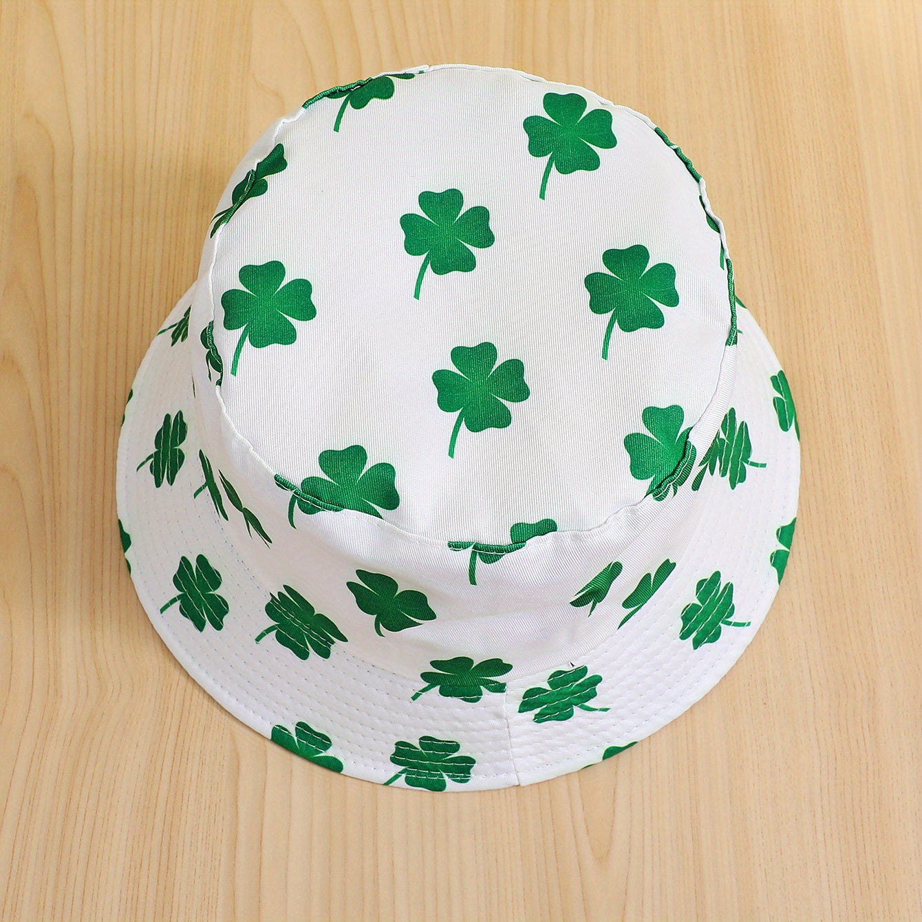 Lucky Clover Print Bucket Hat Green Sunscreen Fisherman Cap