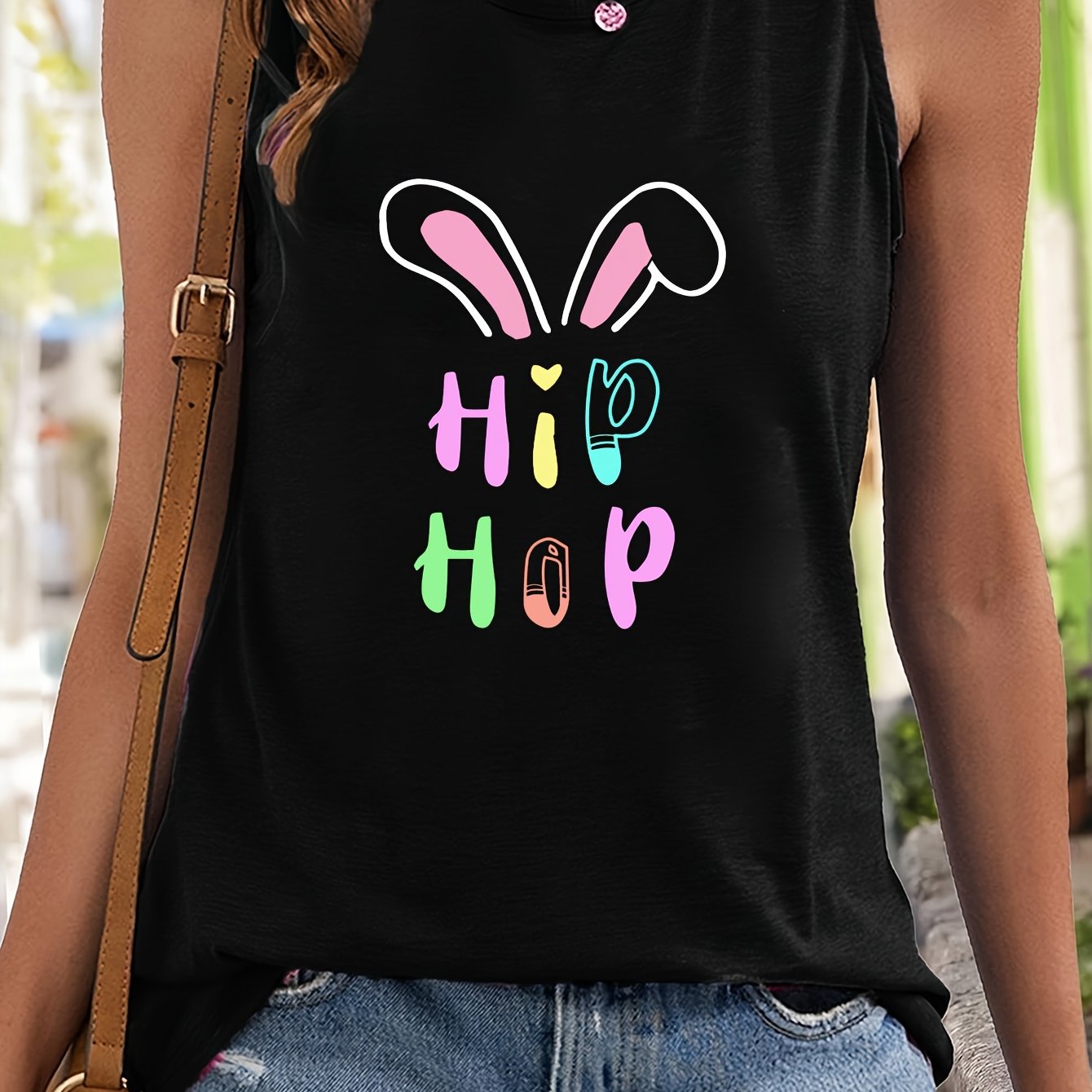 Rabbit Ear & Letter Print Vest Sleeveless Sports Top