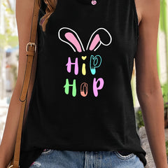 Rabbit Ear & Letter Print Vest Sleeveless Sports Top