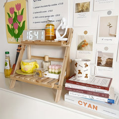 13.7 inch 2-Layer Desktop Storage Rack Solid Wood Organizer