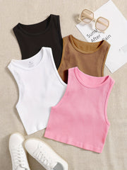 4ocs Women's Ribbed Racerback Cropped Sports Tank Top Round Neck