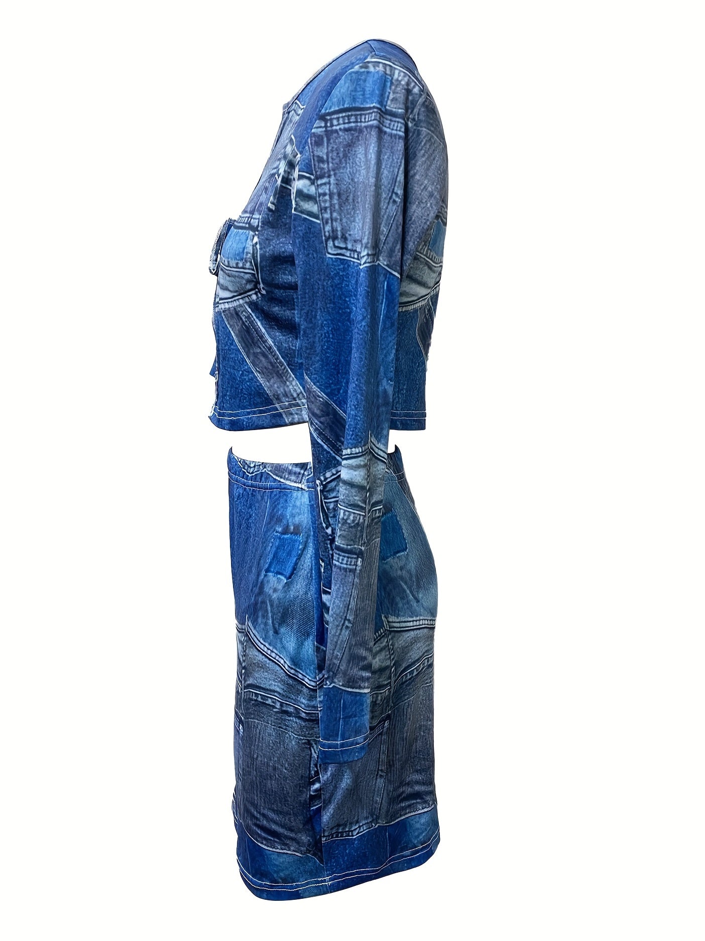 Sexy Tie Dye Two piece Skirt Set Lace Up Crop Top & Bodycon Skirt