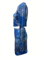 Sexy Tie Dye Two piece Skirt Set Lace Up Crop Top & Bodycon Skirt