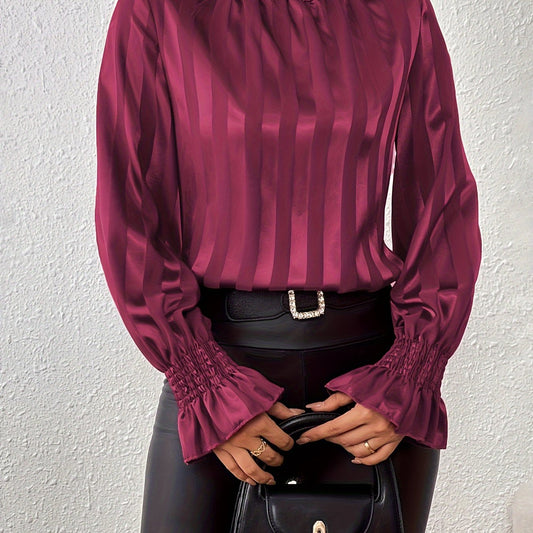 Solid Satin Flounce Sleeve Blouse