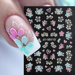 5D Pink Petals Butterfly Nail Stickers French Line Acrylic Spring