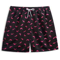 Dolphin Print Casual Drawstring Summer Beach Shorts