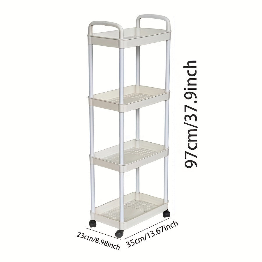 4 Tier Utility Cart with Handle and Wheels - Multipurpose Rolling Storage