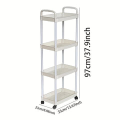 4 Tier Utility Cart with Handle and Wheels - Multipurpose Rolling Storage