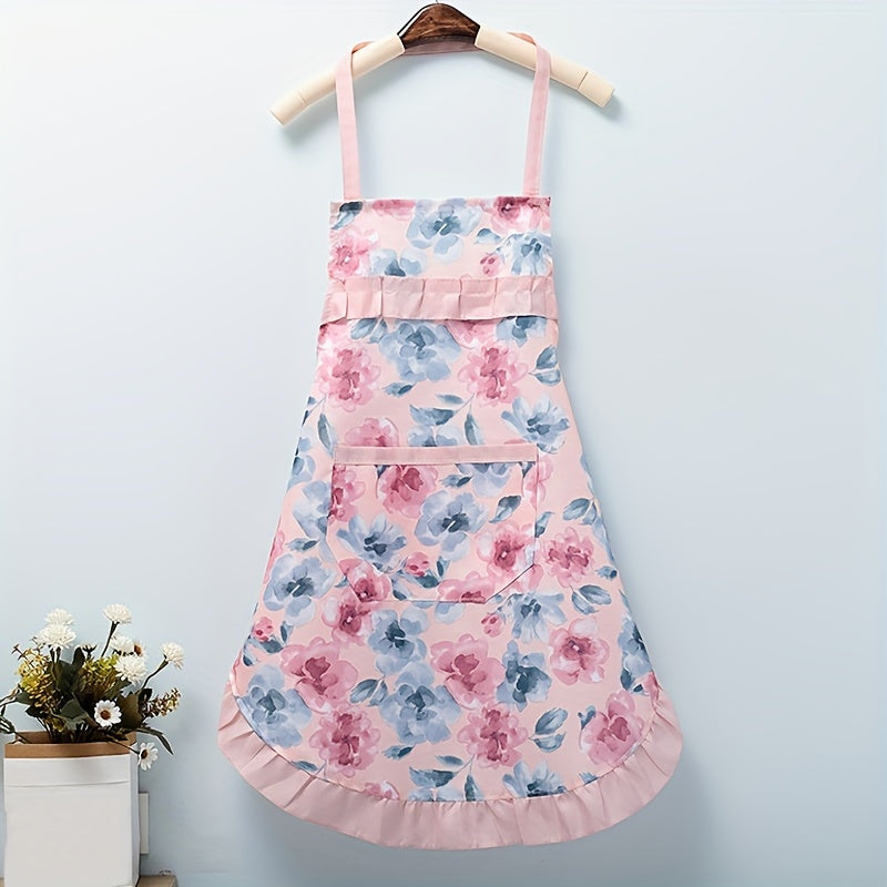 Polyester Flower Apron, Adjustable Halter, Pockets for Various Uses