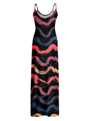 Rainbow Stripe Print Sleeveless Spaghetti Dress Bohemian Maxi Summer Party Dress