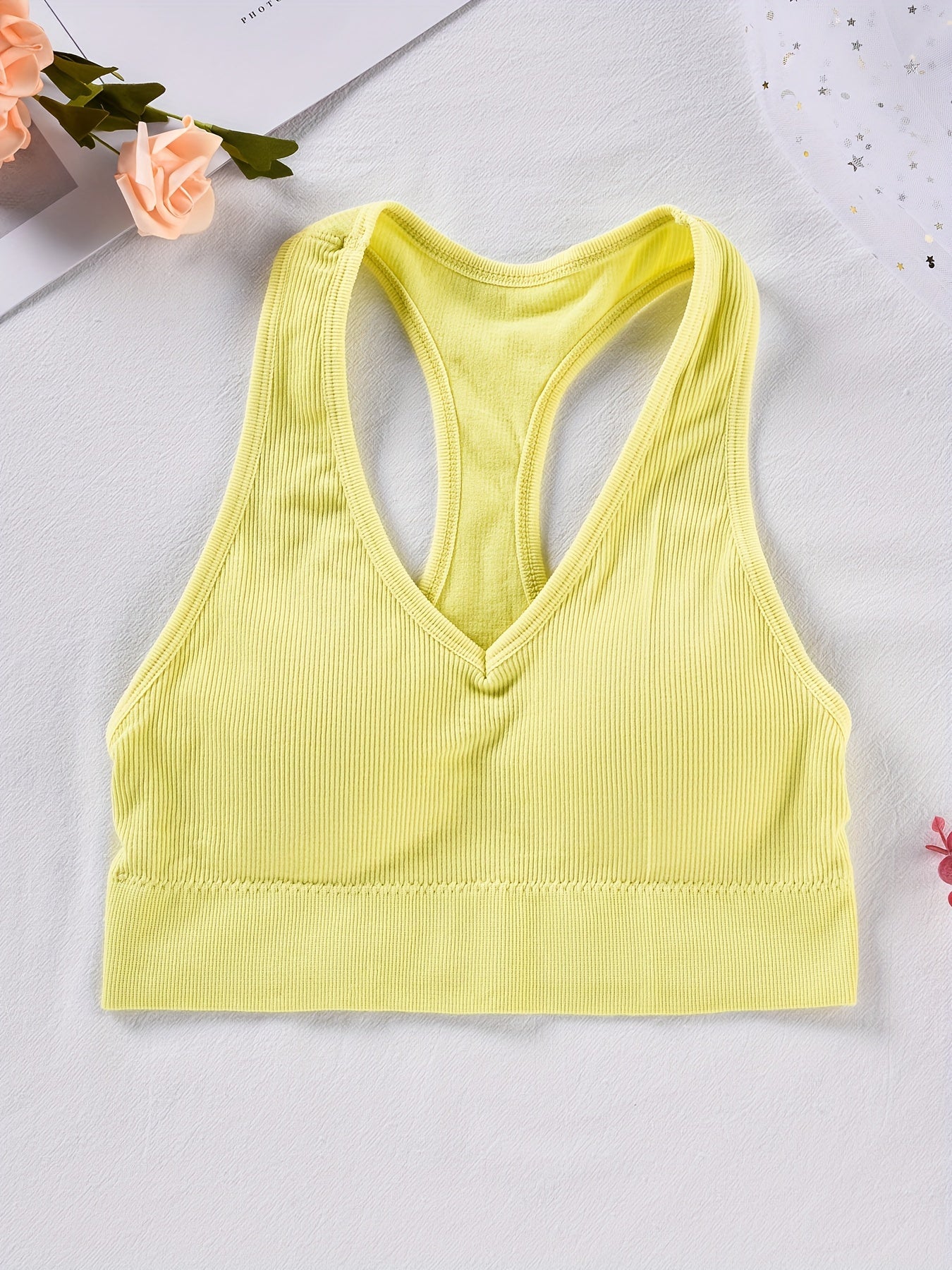 Ribbed Wireless Sports Bra Breathable Workout Tank Bra Women's Lingerie
