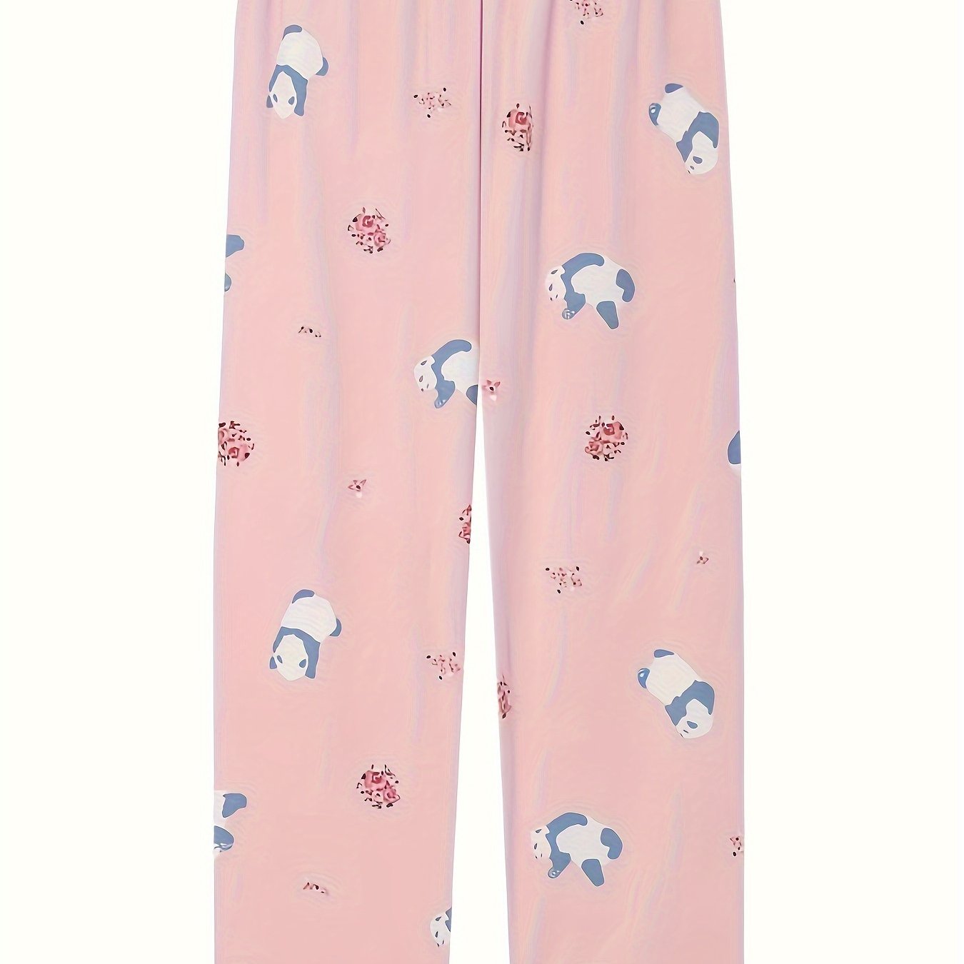 Women's Plus Panda & Floral Print High Waist Loose Home Wear Pants