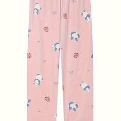 Women's Plus Panda & Floral Print High Waist Loose Home Wear Pants