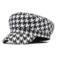 Women's Houndstooth Newsboy Cap Military Style Hat