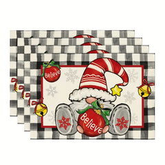 4pcs Plaid Pattern Gnome Christmas Table Runner Set