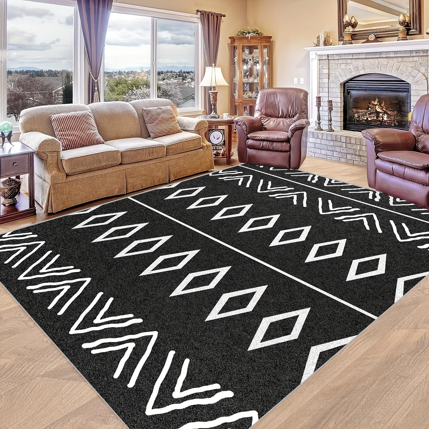 Soft Modern Geometric Area Rug Faux Sheepskin Floor Mat
