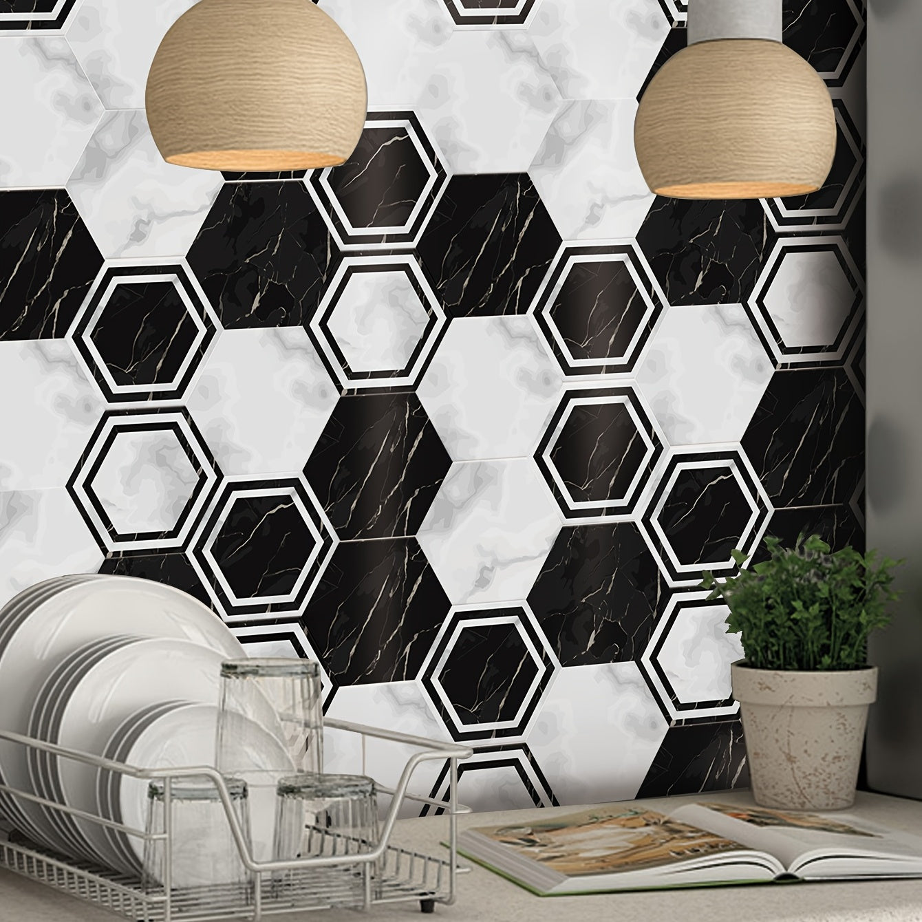 7pcs Marble Hexagon Tile Stickers - Waterproof & Non Slip