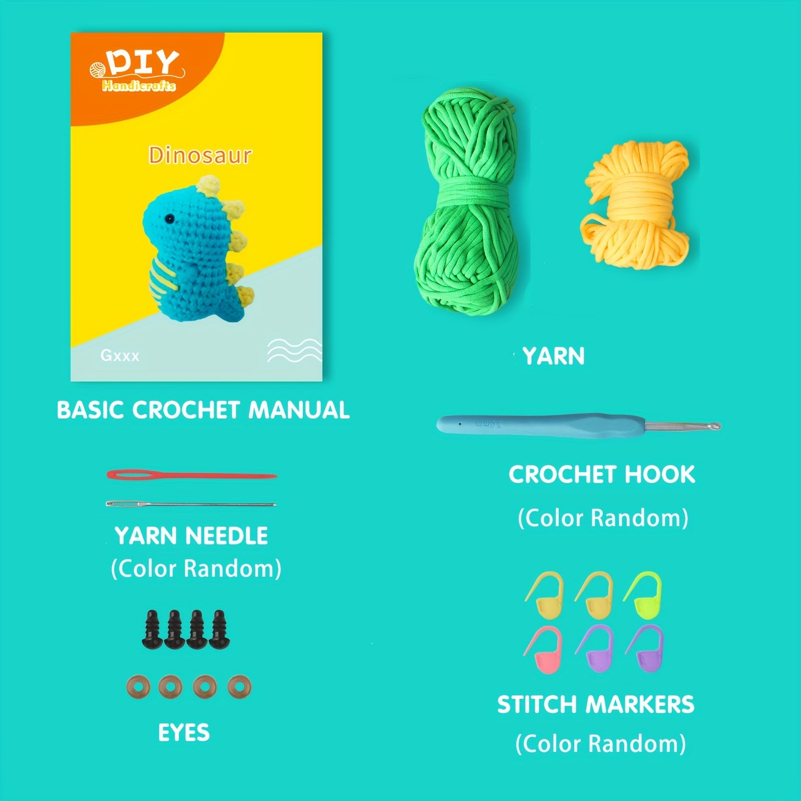 Beginner Dinosaur Crochet Kit with Easy Yarn - DIY Knitting