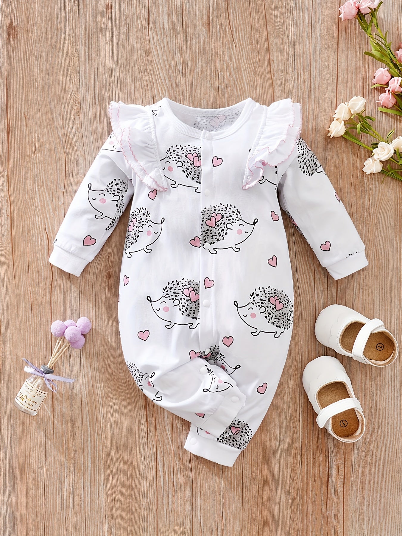 Baby Girls Hedgehog Graphic Print Romper Jumpsuit
