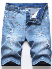 Ripped Denim Shorts Men's Casual High Stretch Shorts For Summer