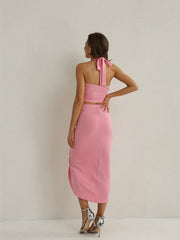 Sexy Two-piece Crop Top & Drawstring Skirt Set Women's Outfit