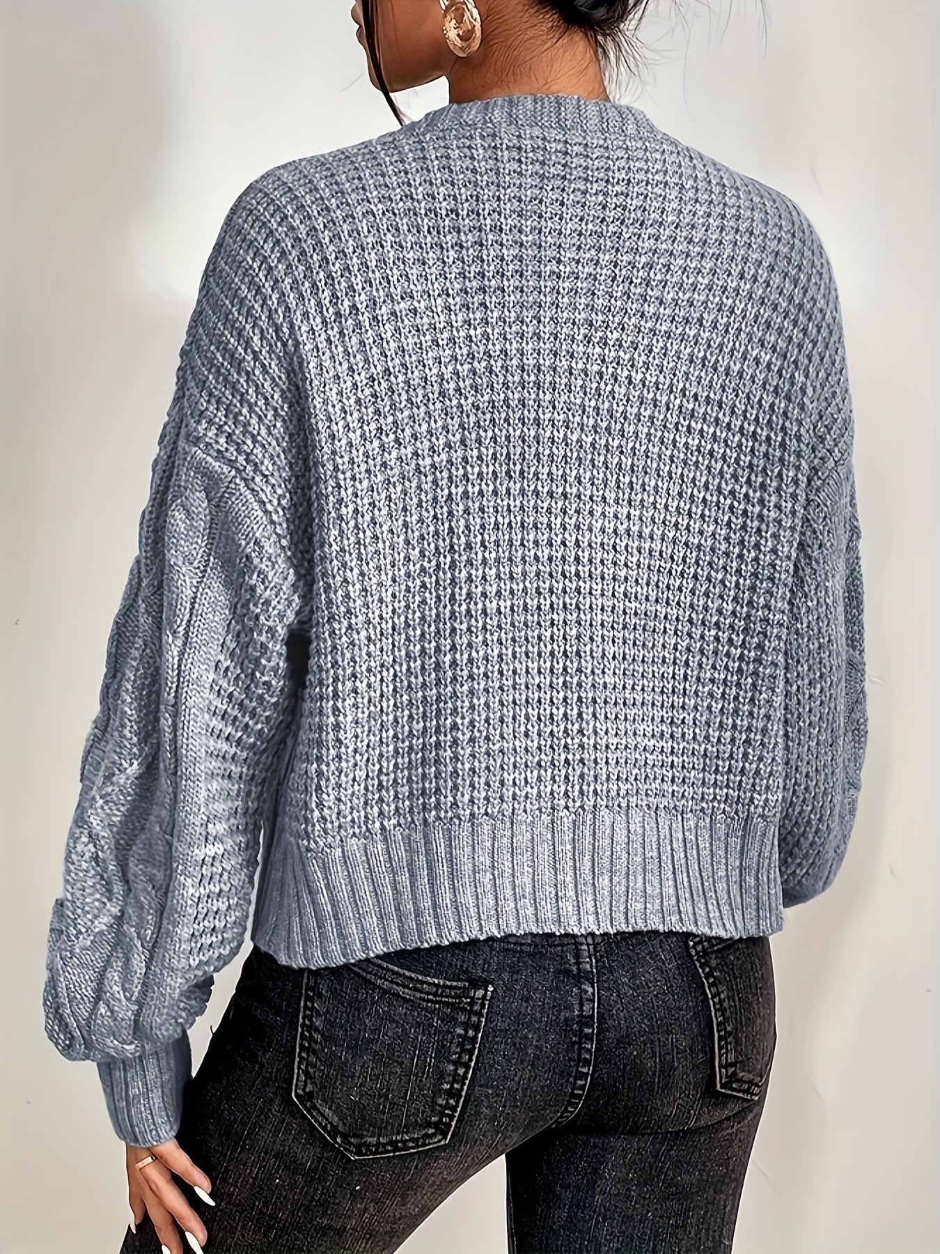 Cable Button Up Lantern Sleeve Cardigan