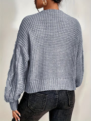 Cable Button Up Lantern Sleeve Cardigan
