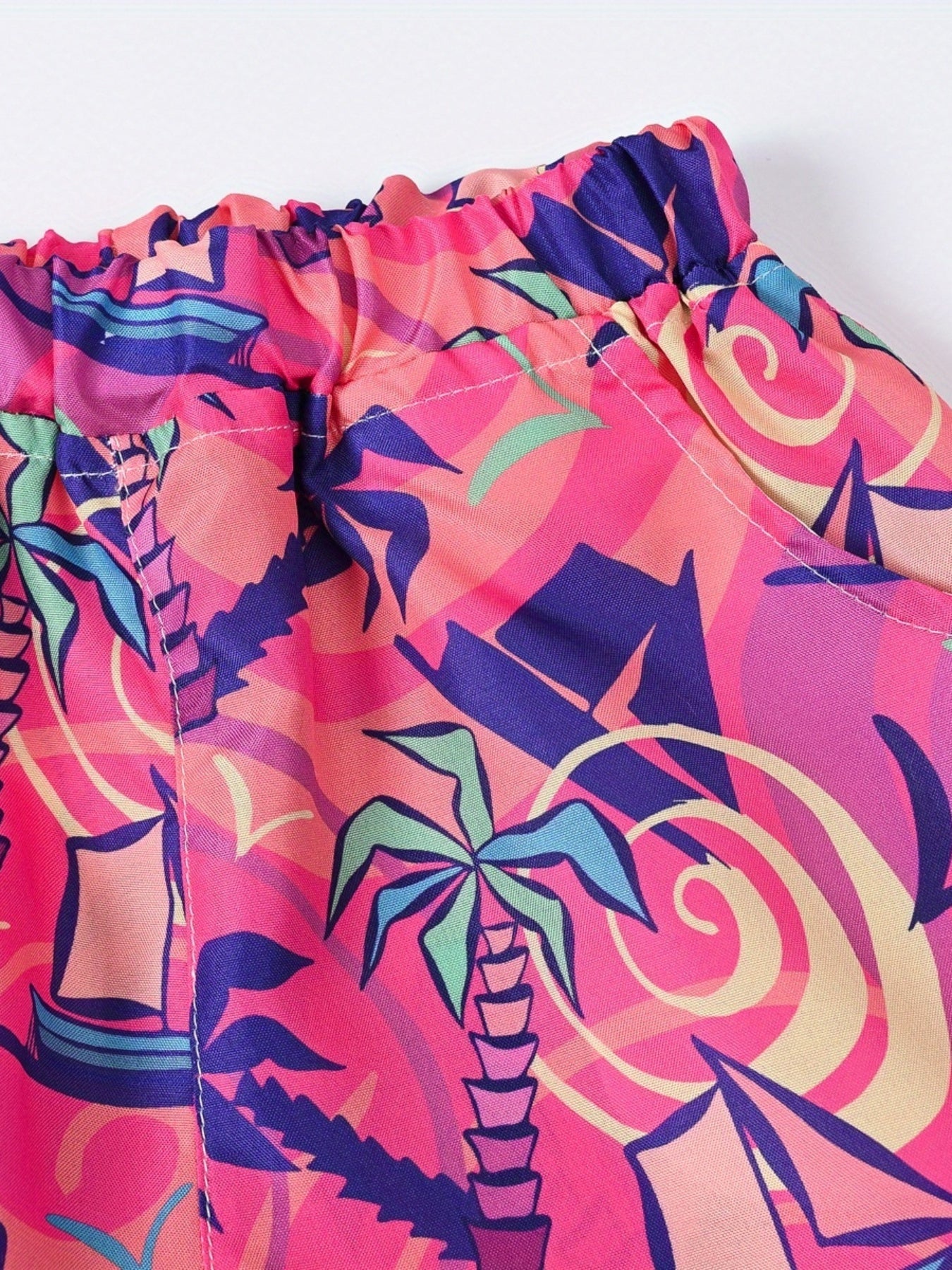 2 Pcs Hawaiian Print Shorts & Hat Set for Girls