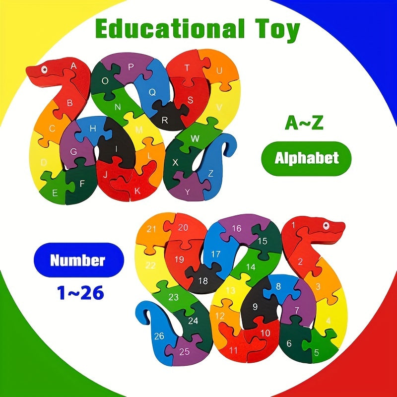 Wooden Snake Alphanumeric Building Block Toy Children's Birthday Gift